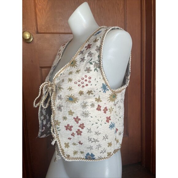 Floral Tapestry Vest Cottage Core Tie Front Sz Small - Picture 6 of 8